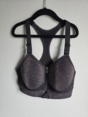 Victoria's Secret PINK Shimmer Front Zip Sport Bra Black Sparkles / Glitter S